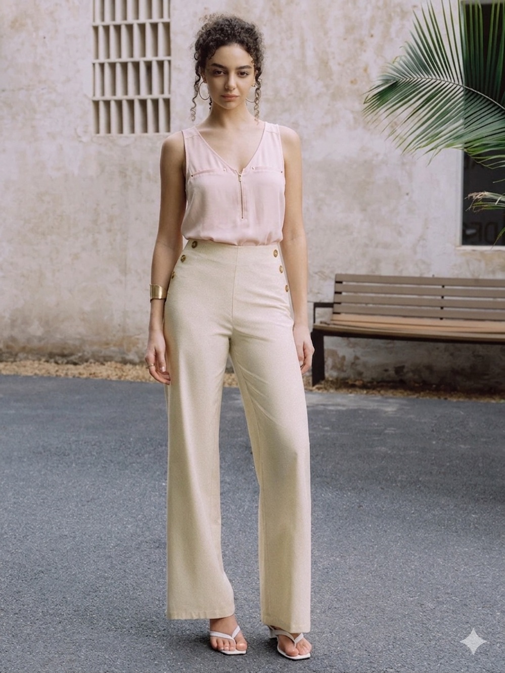 Express Pale Pink Sleeveless Zip-Front Blouse